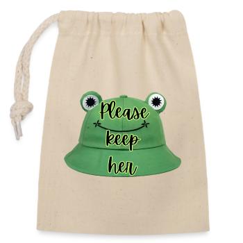 Please keep here - Frog hat - Closable cotton gift bag (14x20cm) - nature - Front