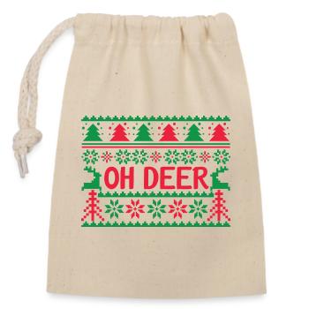 Pull moche - Oh Deer - Sac cadeau en coton avec cordon (14 x 20 cm) - nature - Devant
