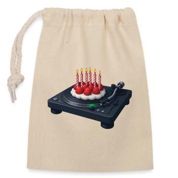 DJ BIRTHDAY – Ton & Bild - Verschließbarer Geschenkbeutel aus Baumwolle (14x20cm) - Natur - Vorne