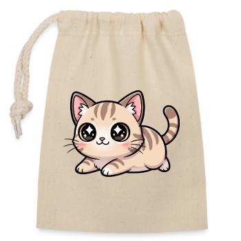 Charme aux yeux de chaton beiges de Kawaii - Sac cadeau en coton avec cordon (14 x 20 cm) - nature - Devant
