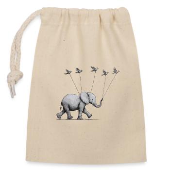 Little Elephant with Birds – Delicate Illustration - Closable cotton gift bag (14x20cm) - nature - Front