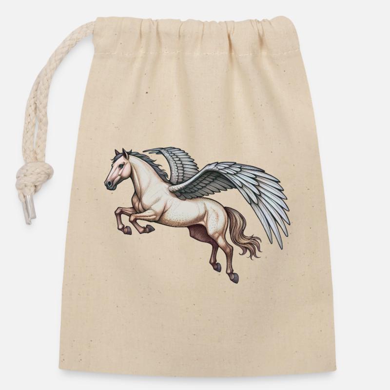 PEGASUS - animals - Closable cotton gift bag (14x20cm) - nature