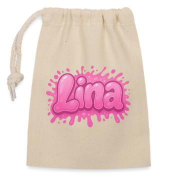 Graffiti LINA Name Gift Ideal druckbar auf - Verschließbarer Geschenkbeutel aus Baumwolle (14x20cm) - Natur - Vorne