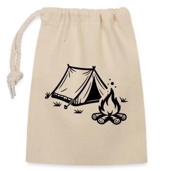 Camping sur le feu de camp sous tente - Sac cadeau en coton avec cordon (14 x 20 cm) - nature - Devant