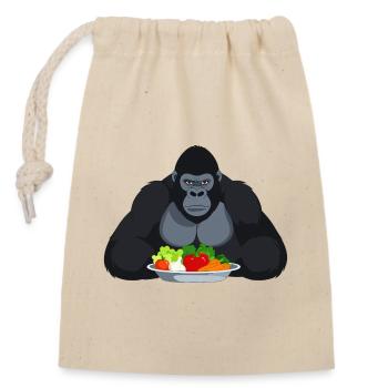 Cooler Gorilla mit Gemüseplatte Affe Motiv - Verschließbarer Geschenkbeutel aus Baumwolle (14x20cm) - Natur - Vorne