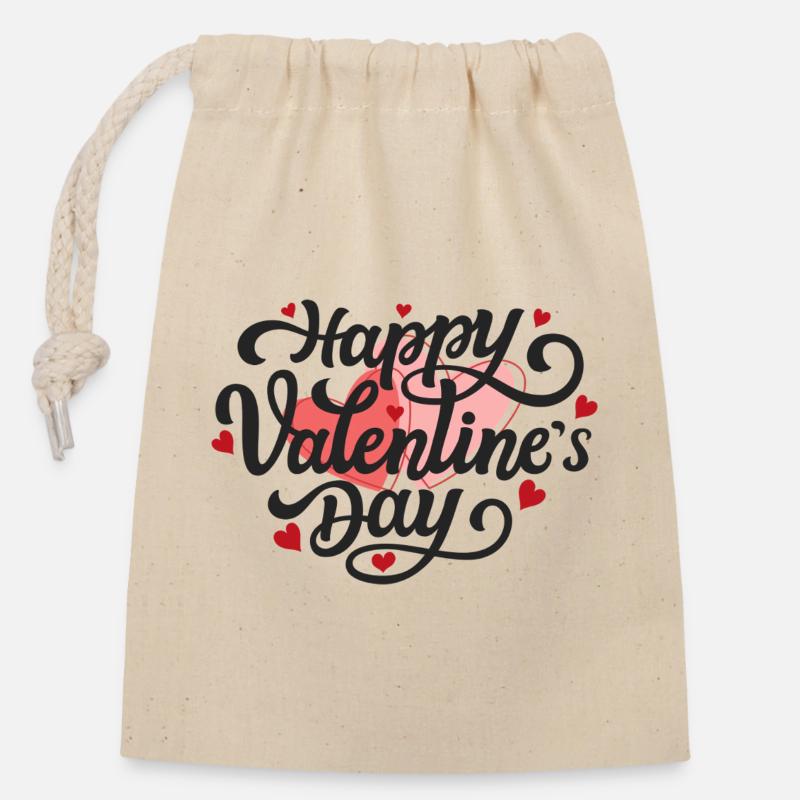 Frohen Valentinstag - Verschließbarer Geschenkbeutel aus Baumwolle (14x20cm) - Natur