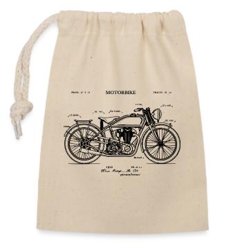 Vintage MOTORBIKE Patentdruck-BLAUPAUSEN - Verschließbarer Geschenkbeutel aus Baumwolle (14x20cm) - Natur - Vorne