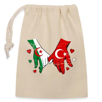 Algerien Türkei Flagge Händehalten used - Verschließbarer Geschenkbeutel aus Baumwolle (14x20cm) - Natur - Vorne