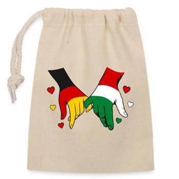 Deutschland Ungarn Flagge Händehalten - Verschließbarer Geschenkbeutel aus Baumwolle (14x20cm) - Natur - Vorne