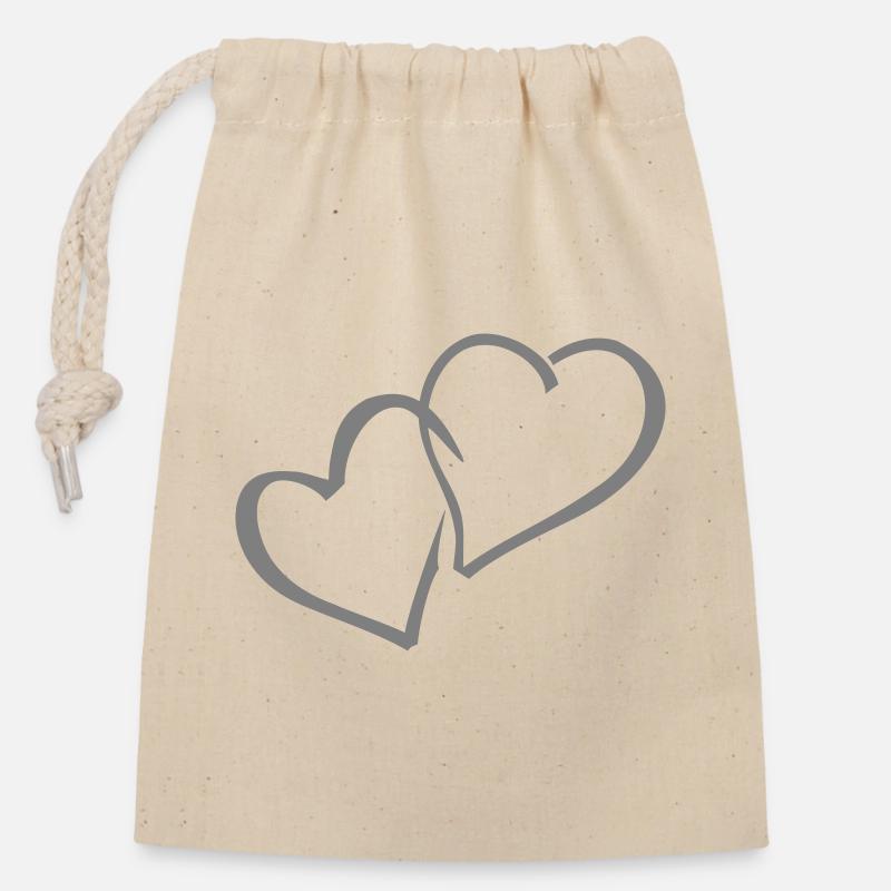 cœurs cœurs cœurs - Sac cadeau en coton avec cordon (14 x 20 cm) - nature