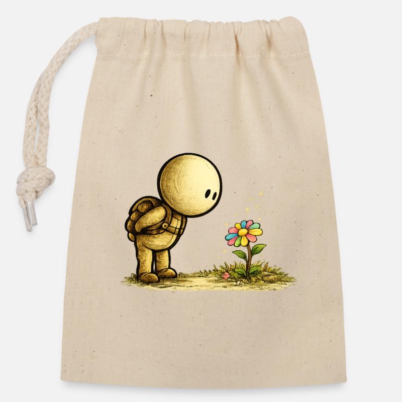 La Petite Pensée | Découvrez la beauté - Sac cadeau en coton avec cordon (14 x 20 cm) - nature