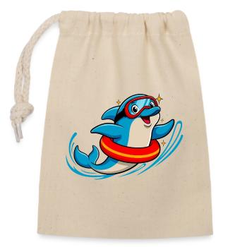 Funny dolphin with diving goggles - Closable cotton gift bag (14x20cm) - nature - Front