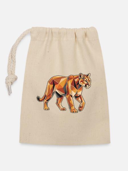 Poly Stil Löwin - Verschließbarer Geschenkbeutel aus Baumwolle (14x20cm) - Natur