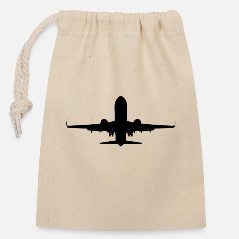 Flugzeug - Verschließbarer Geschenkbeutel aus Baumwolle (14x20cm) - Natur