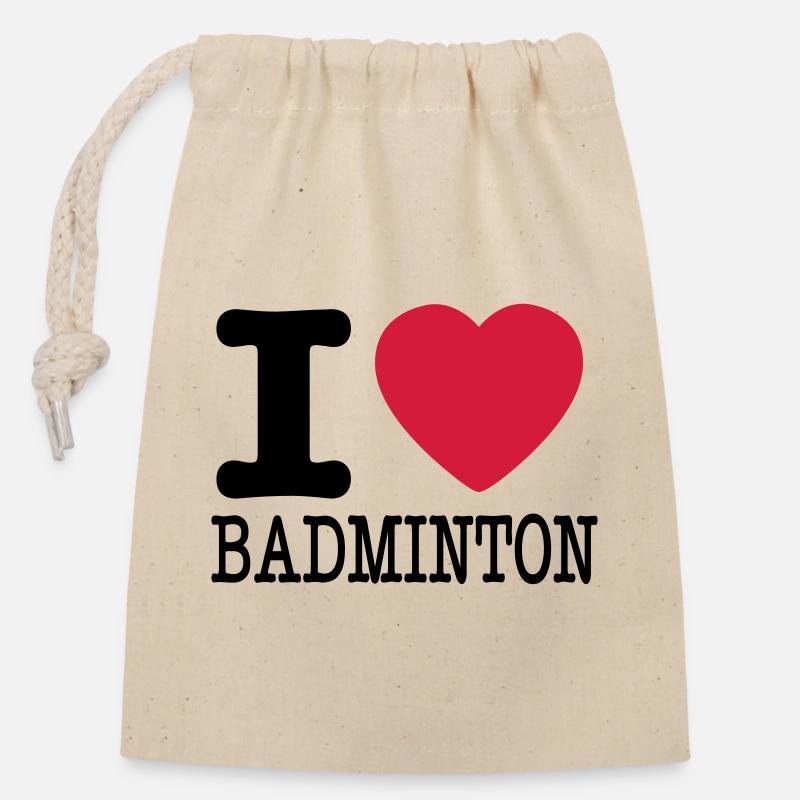 J'aime le badminton - Sac cadeau en coton avec cordon (14 x 20 cm) - nature