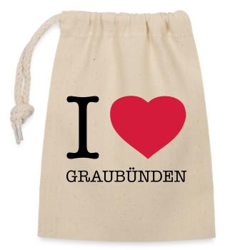 I LOVE GRAUBÜNDEN - Verschließbarer Geschenkbeutel aus Baumwolle (14x20cm) - Natur - Vorne