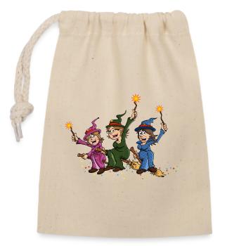 Illustration de 3 sorcières joyeuses sur des balais - Sac cadeau en coton avec cordon (14 x 20 cm) - nature - Devant