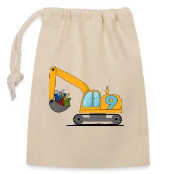 Bagger Kinder 9. Geburtstag - Verschließbarer Geschenkbeutel aus Baumwolle (14x20cm) - Natur - Vorne