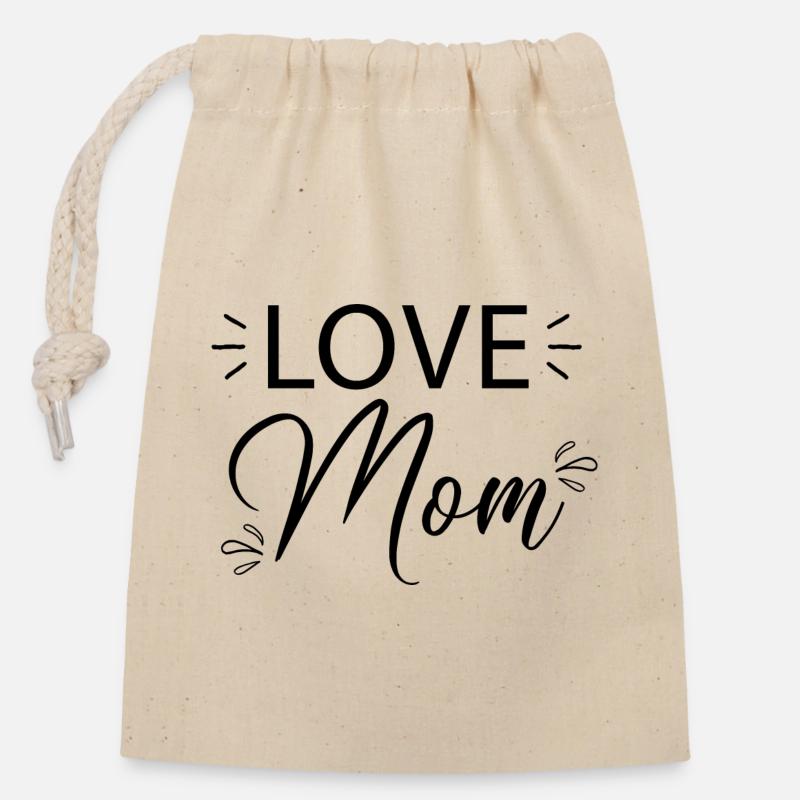 Love Mom... - Closable cotton gift bag (14x20cm) - nature