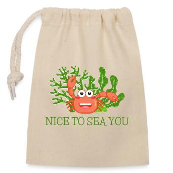 Krebs grüßt mit "Nice to see you!" - Verschließbarer Geschenkbeutel aus Baumwolle (14x20cm) - Natur - Vorne