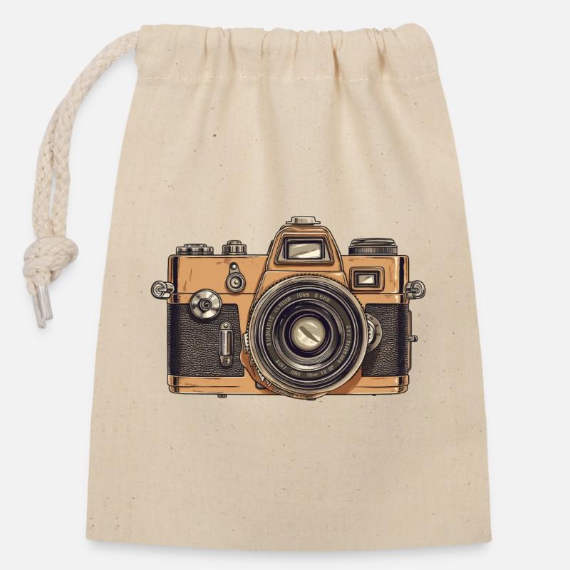 Vintage Analog Kamera - Verschließbarer Geschenkbeutel aus Baumwolle (14x20cm) - Natur