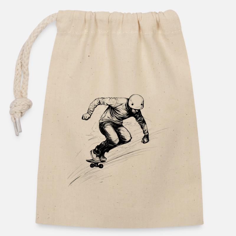 Skateboard - Verschließbarer Geschenkbeutel aus Baumwolle (14x20cm) - Natur