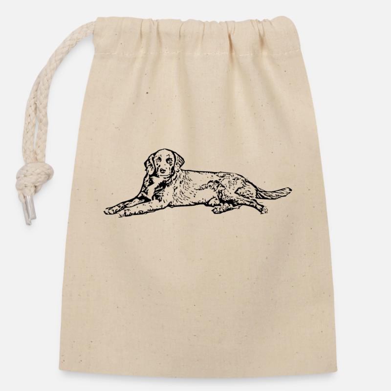 Chien noir - Sac cadeau en coton avec cordon (14 x 20 cm) - nature