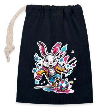 Lapin de football / Animal / Football / But / Sport - Sac cadeau en coton avec cordon (14 x 20 cm) - bleu marine - Devant