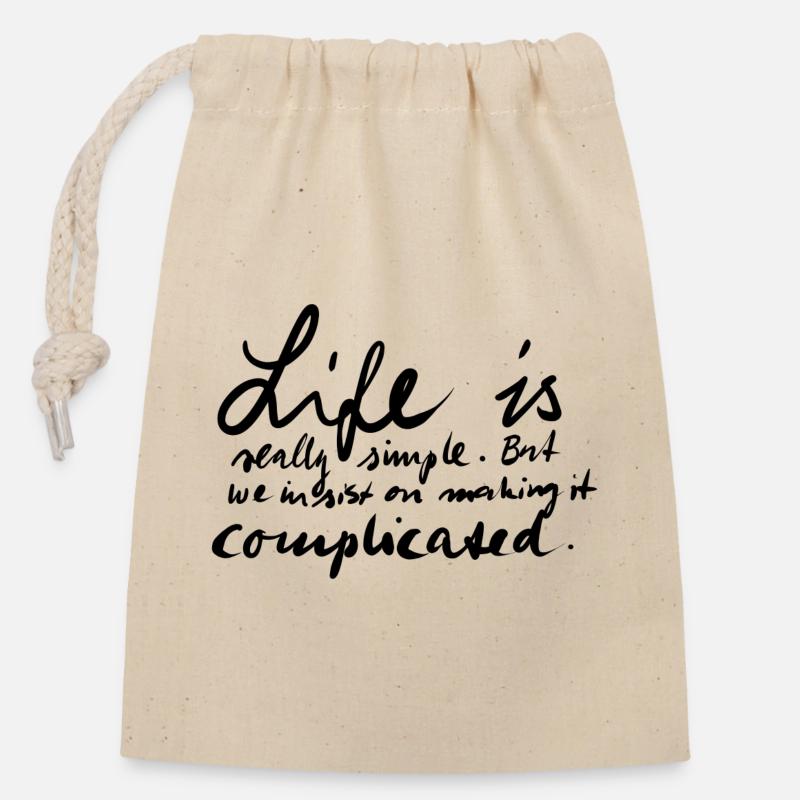 La vie est compliquée - Sac cadeau en coton avec cordon (14 x 20 cm) - nature