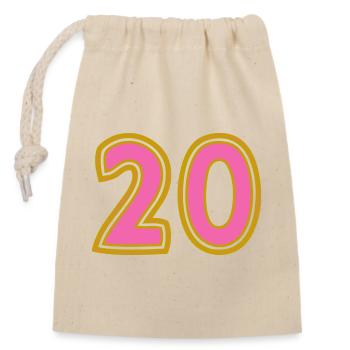 20. 20 ANS. 20e ANNIVERSAIRE. ANNIVERSAIRE 20 ANS. - Sac cadeau en coton avec cordon (14 x 20 cm) - nature - Devant