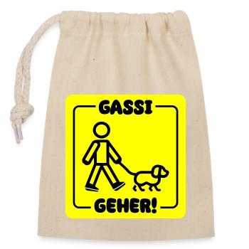 Gassi Gehen Hund - Verschließbarer Geschenkbeutel aus Baumwolle (14x20cm) - Natur - Vorne