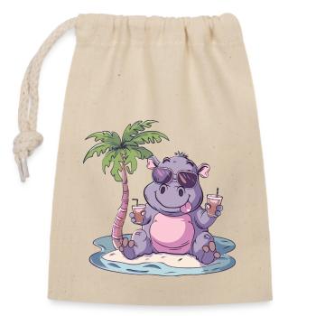 Hippopotamus Summer Beach Vacation - Closable cotton gift bag (14x20cm) - nature - Front