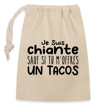 Frau, die liebt: Tacos. Lustiger Design-Humor - Verschließbarer Geschenkbeutel aus Baumwolle (14x20cm) - Natur - Vorne