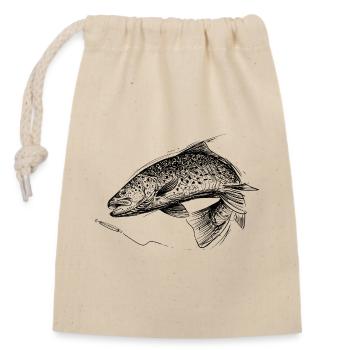 Fisch des Lebens! - Angeltshirt Meerforelle - Verschließbarer Geschenkbeutel aus Baumwolle (14x20cm) - Natur - Vorne
