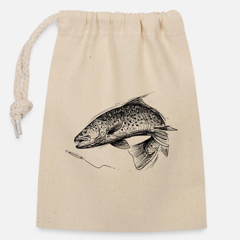 Fisch des Lebens! - Angeltshirt Meerforelle - Verschließbarer Geschenkbeutel aus Baumwolle (14x20cm) - Natur