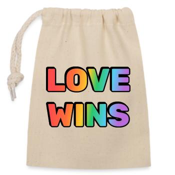 Love Wins Rainbow Gradient Text LGBT - Verschließbarer Geschenkbeutel aus Baumwolle (14x20cm) - Natur - Vorne
