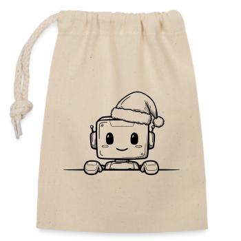 Kawaii Roboter mit Weihnachtsmütze – Süßes Design - Verschließbarer Geschenkbeutel aus Baumwolle (14x20cm) - Natur - Vorne