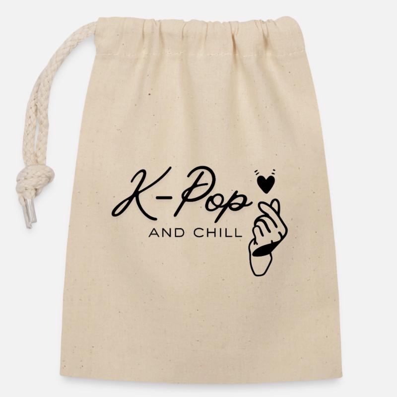 K-Pop_and_chill - Sac cadeau en coton avec cordon (14 x 20 cm) - nature