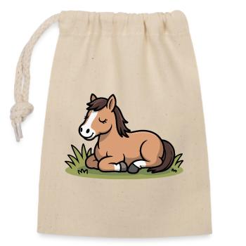 Cuddly horse in the grass - Closable cotton gift bag (14x20cm) - nature - Front
