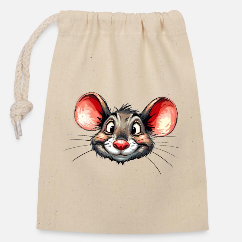 mouse - Closable cotton gift bag (14x20cm) - nature