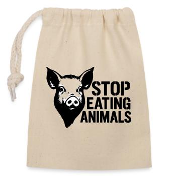 Schweinekopf Protest Stoppt Tieressen - Verschließbarer Geschenkbeutel aus Baumwolle (14x20cm) - Natur - Vorne