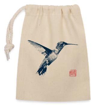Hummingbird with Kanji Stamp - Closable cotton gift bag (14x20cm) - nature - Front