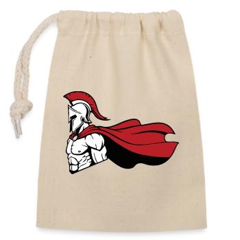 Spartiate_Guerrier_Mascotte_Casque_Cape_Rouge - Verschließbarer Geschenkbeutel aus Baumwolle (14x20cm) - Natur - Vorne