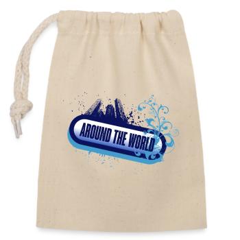 Around the World – Floral Blue Foam - Closable cotton gift bag (14x20cm) - nature - Front