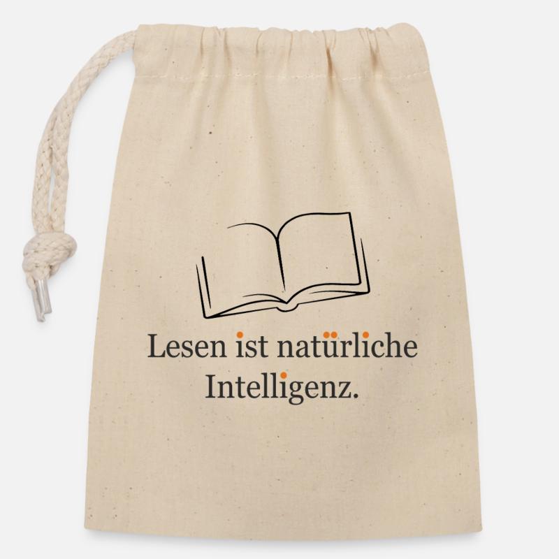 Lesen ist natürliche Intelligenz - Verschließbarer Geschenkbeutel aus Baumwolle (14x20cm) - Natur
