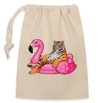 Cool Tiger auf Flamingo-Boje – Sommer-Rig-Design - Verschließbarer Geschenkbeutel aus Baumwolle (14x20cm) - Natur - Vorne