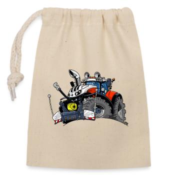 1475_RED-WHITE-TRACTOR-AUSTRIA - Sac cadeau en coton avec cordon (14 x 20 cm) - nature - Devant