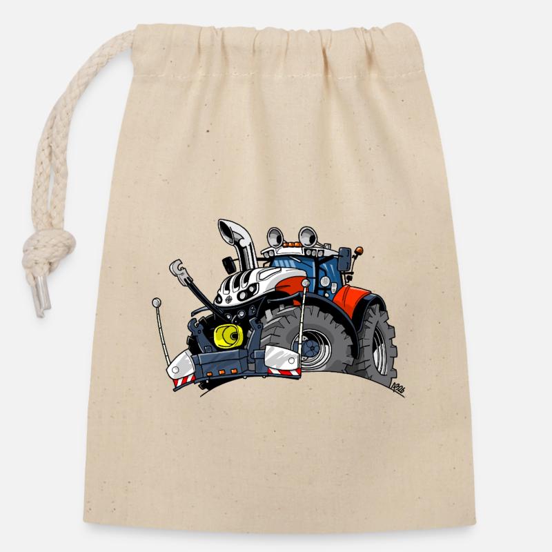 1475_RED-WHITE-TRACTOR-AUSTRIA - Closable cotton gift bag (14x20cm) - nature