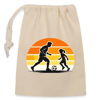 Football avec enfant dans un style rétro de coucher de soleil - Sac cadeau en coton avec cordon (14 x 20 cm) - nature - Devant