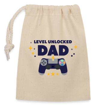 Level freigeschaltet: Papa - Verschließbarer Geschenkbeutel aus Baumwolle (14x20cm) - Natur - Vorne